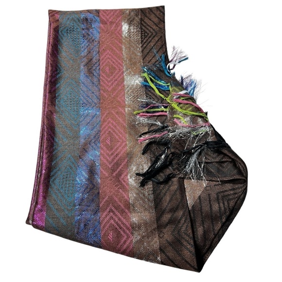 Multi-colored Metallic Scarf Shawl Wrap With Fringe - Picture 14 of 16